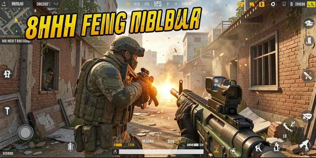 Screenshot menunjukkan aksi tembak-menembak yang intens dalam 8HHH.