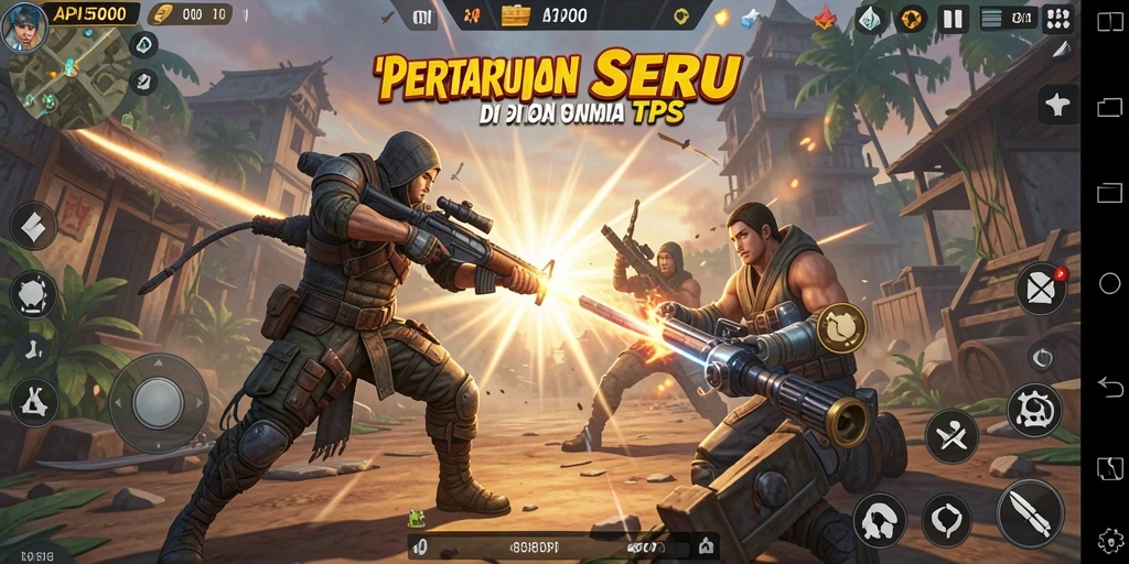 Screenshot gameplay seru dari API5000 dengan aksi tembak-menembak.