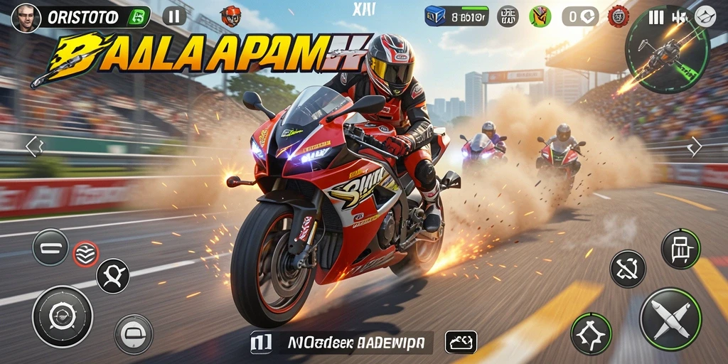 Gameplay ORISTOTO dengan motor balap yang cepat dan lintasan menarik.