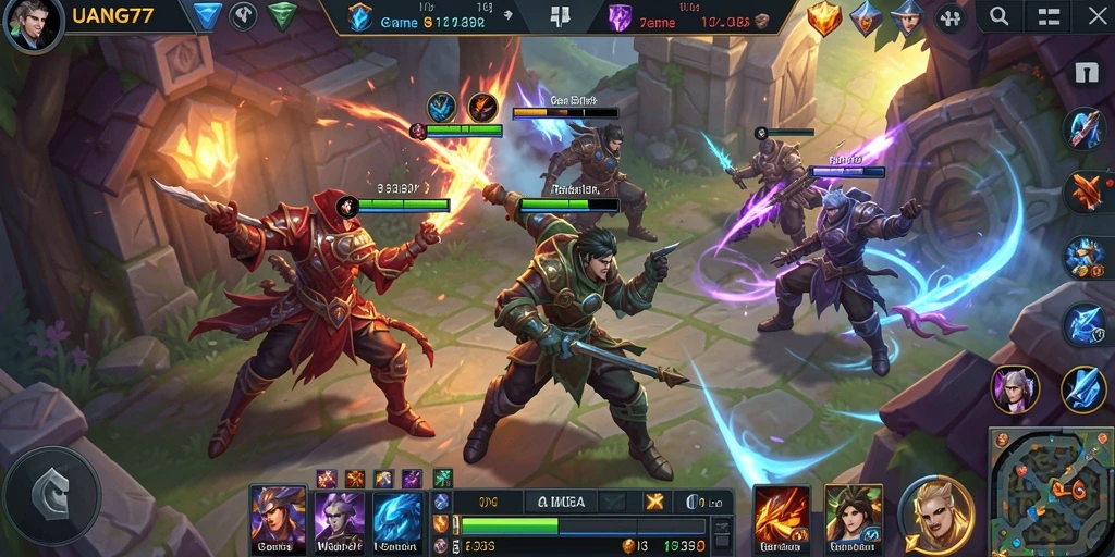 Tampilan gameplay MOBA yang intens dan menarik.
